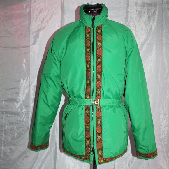 Frostline Kit Vintage 70s Goose Down Puffer Jacket Green With Trim Womens Small